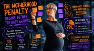 Shot of a pregnant businesswoman brainstorming with notes on a glass wall in an office styled with hand-drawn neon marker annotations layered over photograph